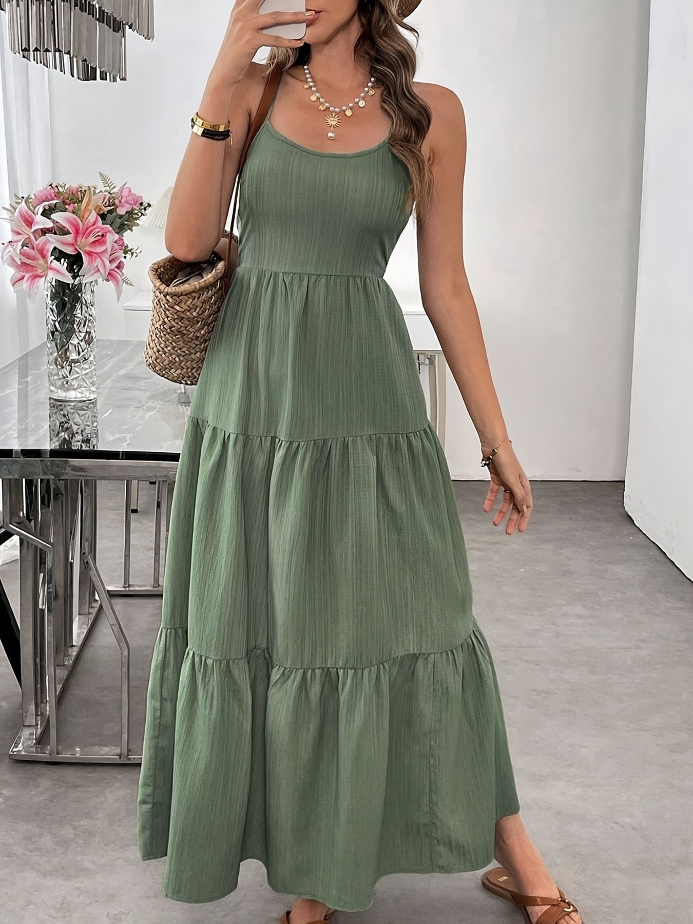 Women's Summer Sleeveless Tie-Bow Dress - Casual Beach Vacation Flowy Maxi Sundress