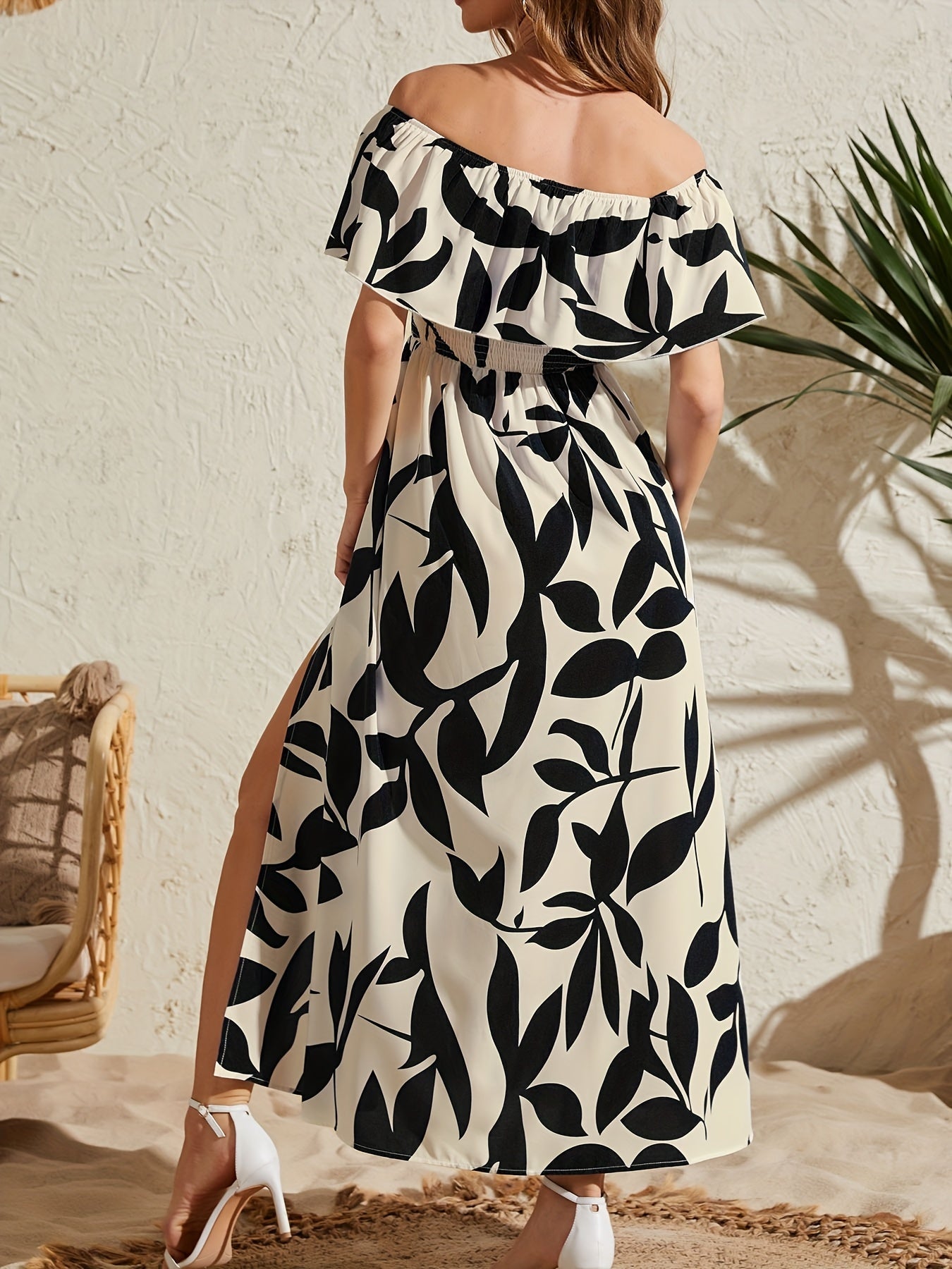 Women's Elegant One-shoulder Fashion Slit Dress - Stylish Flowy Maxi Dress For Vacation & Party