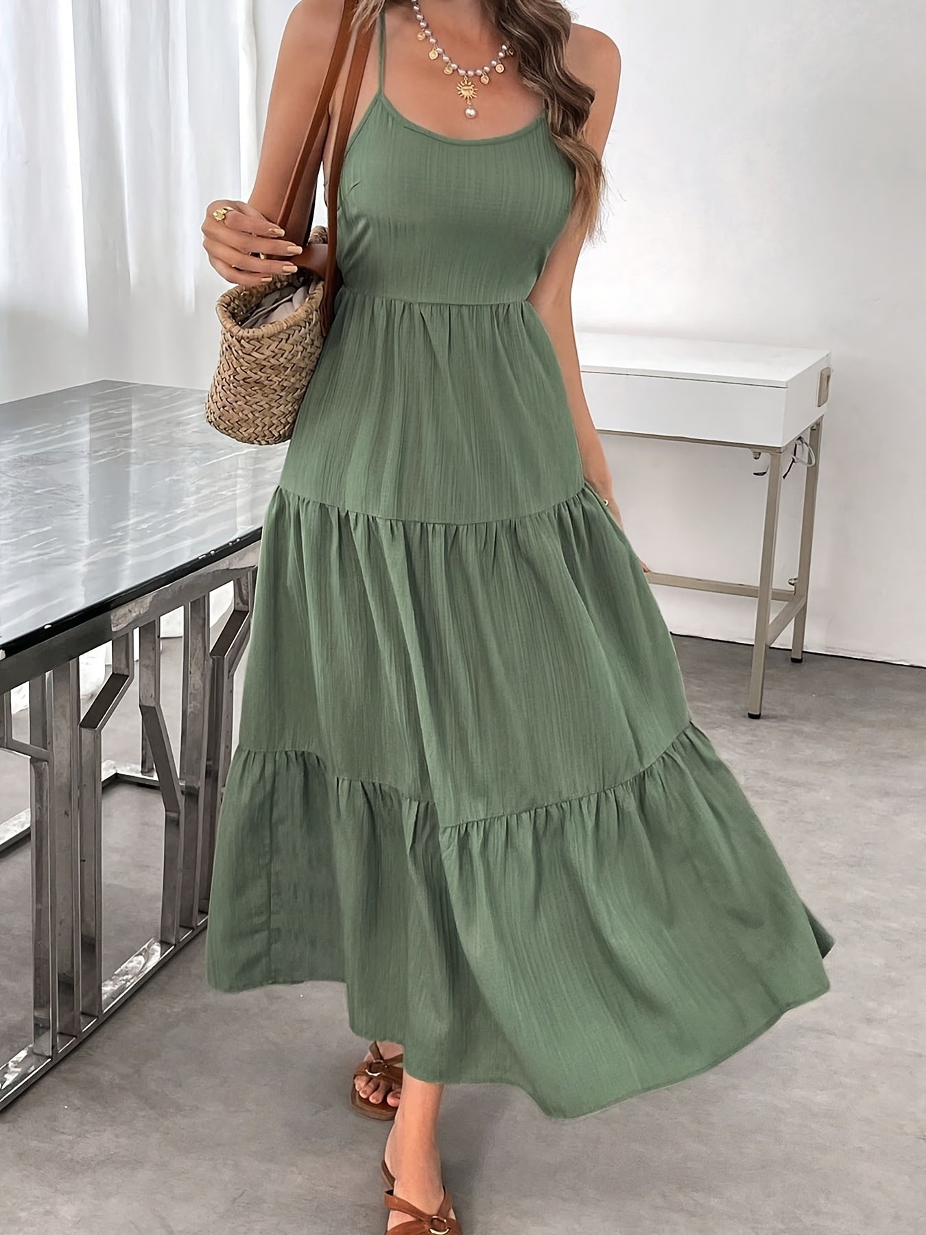 Women's Summer Sleeveless Tie-Bow Dress - Casual Beach Vacation Flowy Maxi Sundress
