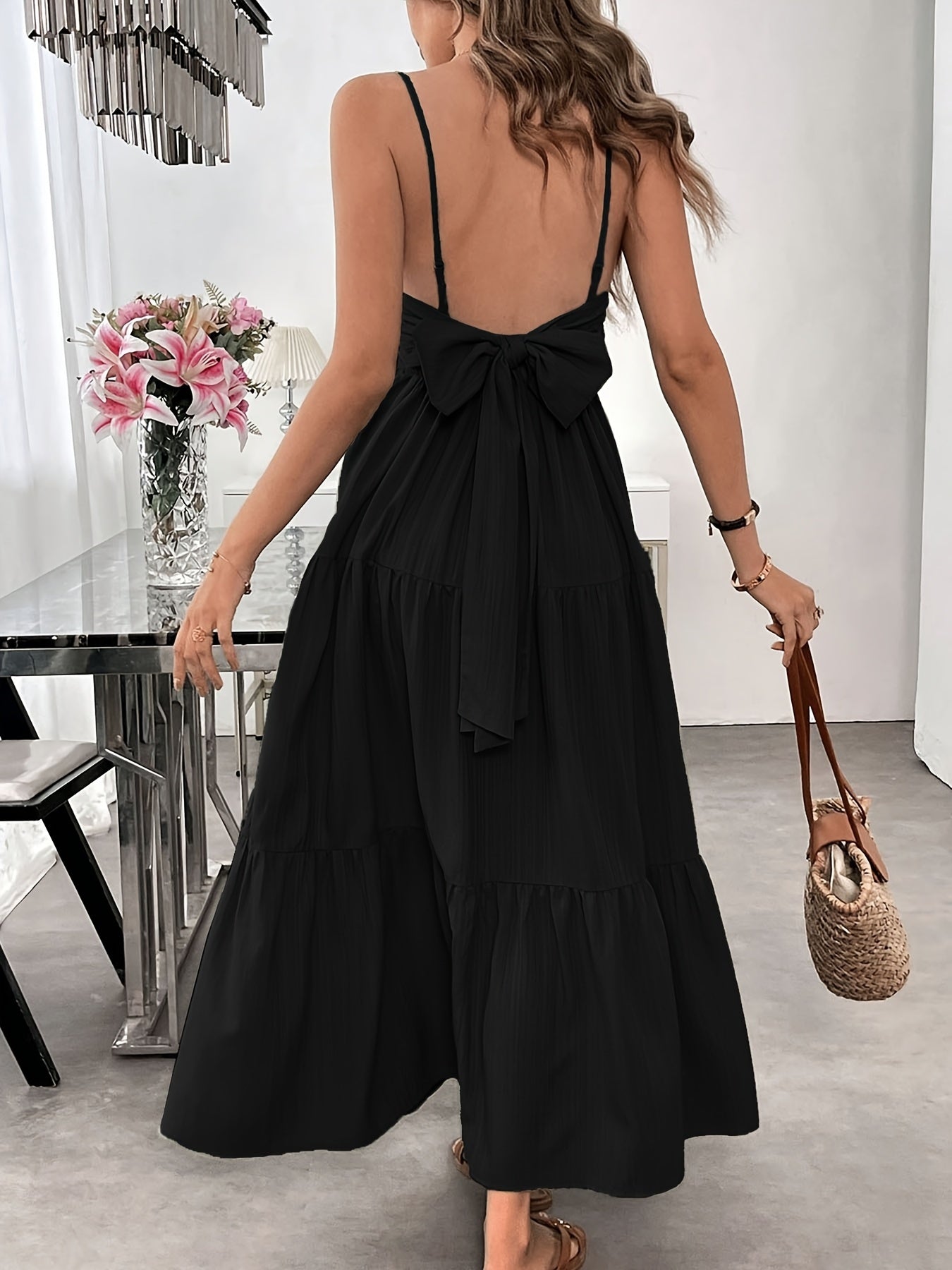 Women's Summer Sleeveless Tie-Bow Dress - Casual Beach Vacation Flowy Maxi Sundress