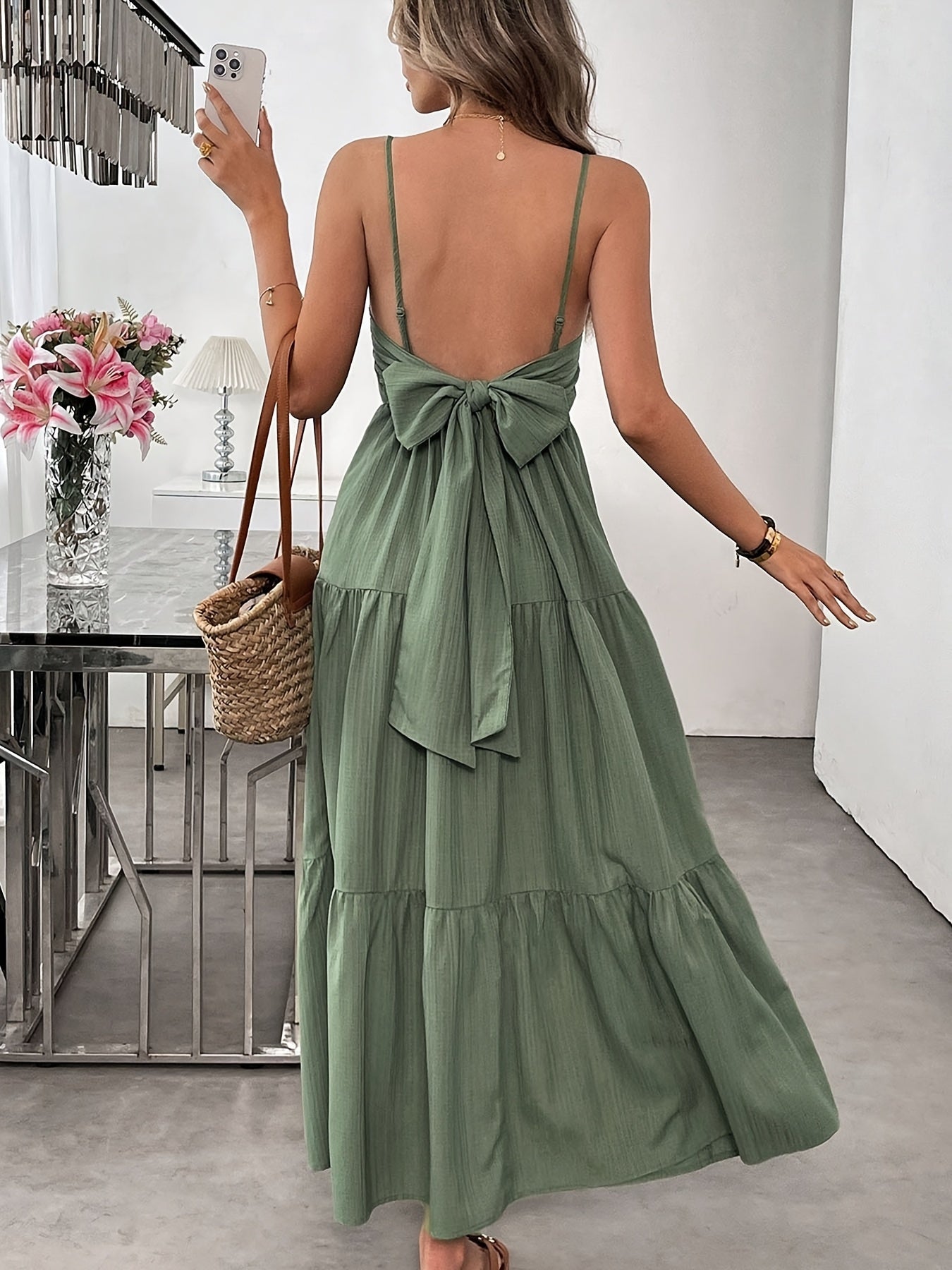 Women's Summer Sleeveless Tie-Bow Dress - Casual Beach Vacation Flowy Maxi Sundress