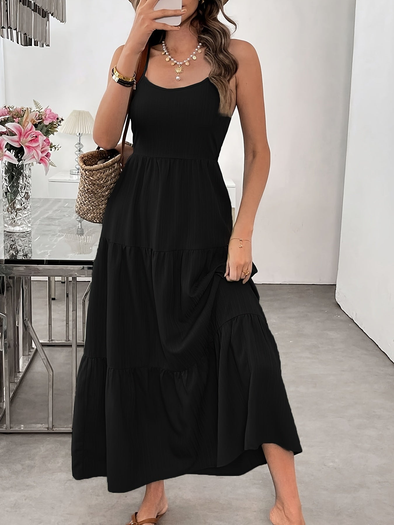 Women's Summer Sleeveless Tie-Bow Dress - Casual Beach Vacation Flowy Maxi Sundress