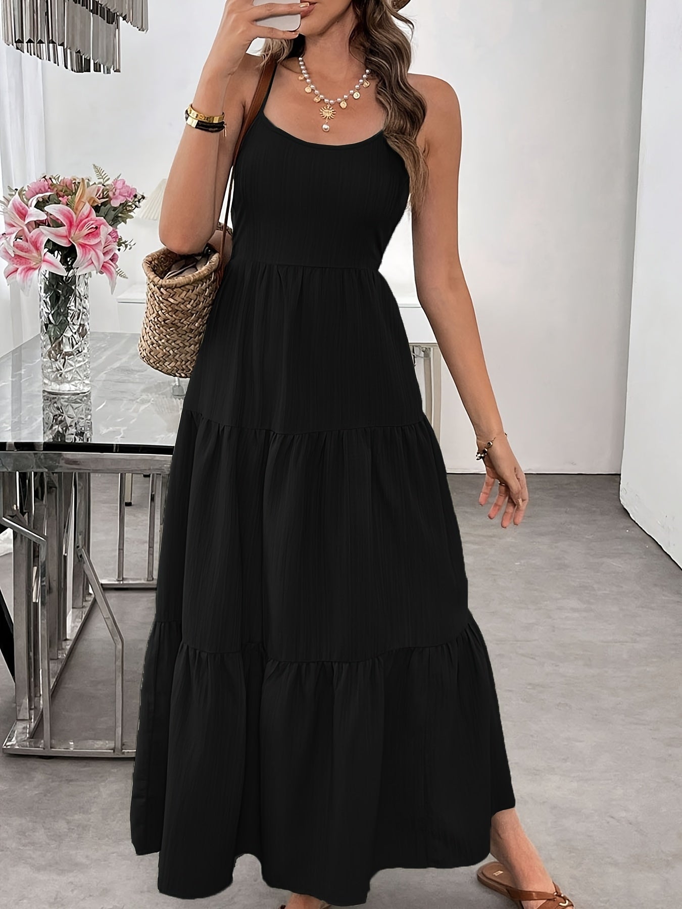 Women's Summer Sleeveless Tie-Bow Dress - Casual Beach Vacation Flowy Maxi Sundress