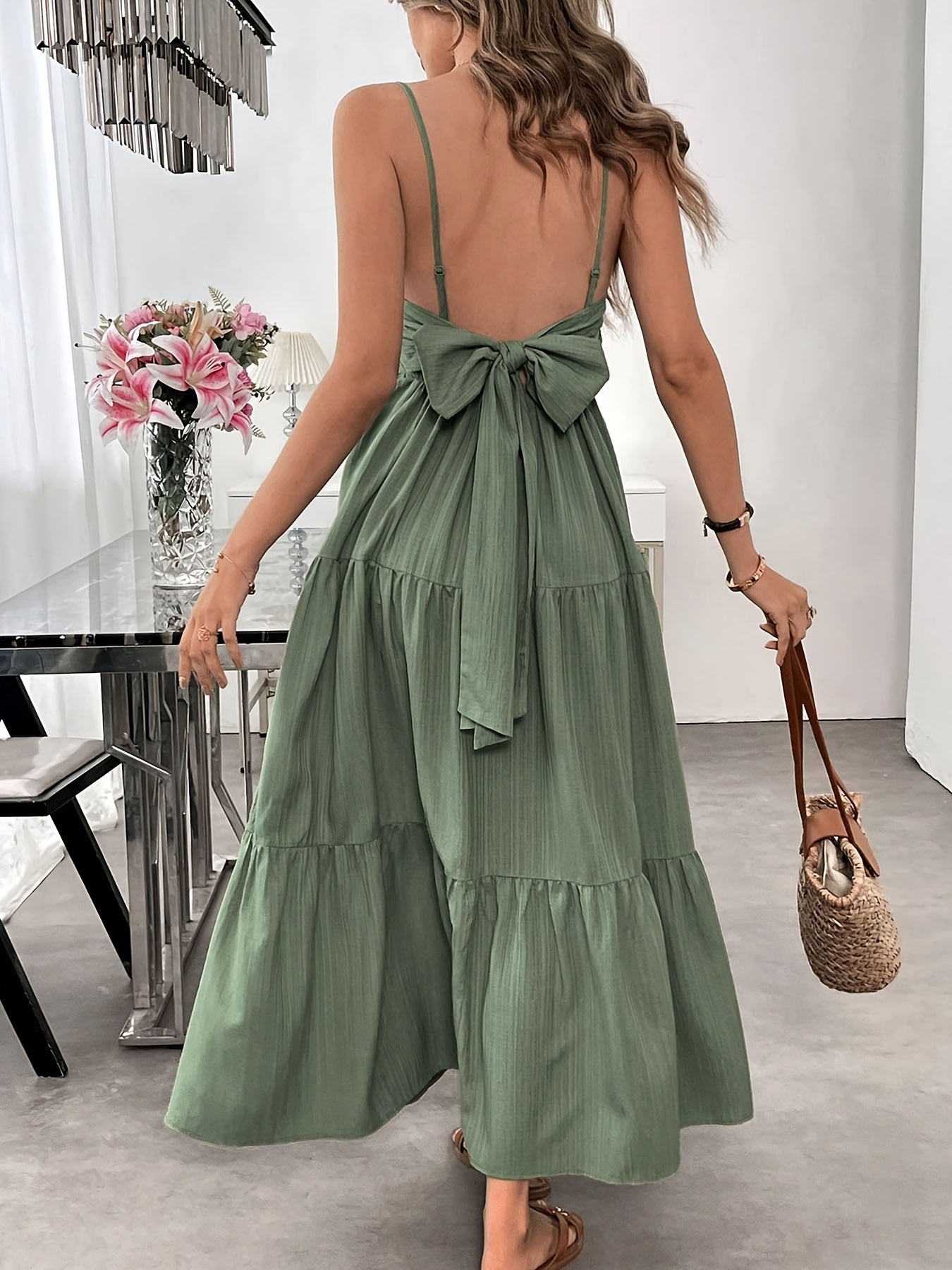 Women's Summer Sleeveless Tie-Bow Dress - Casual Beach Vacation Flowy Maxi Sundress