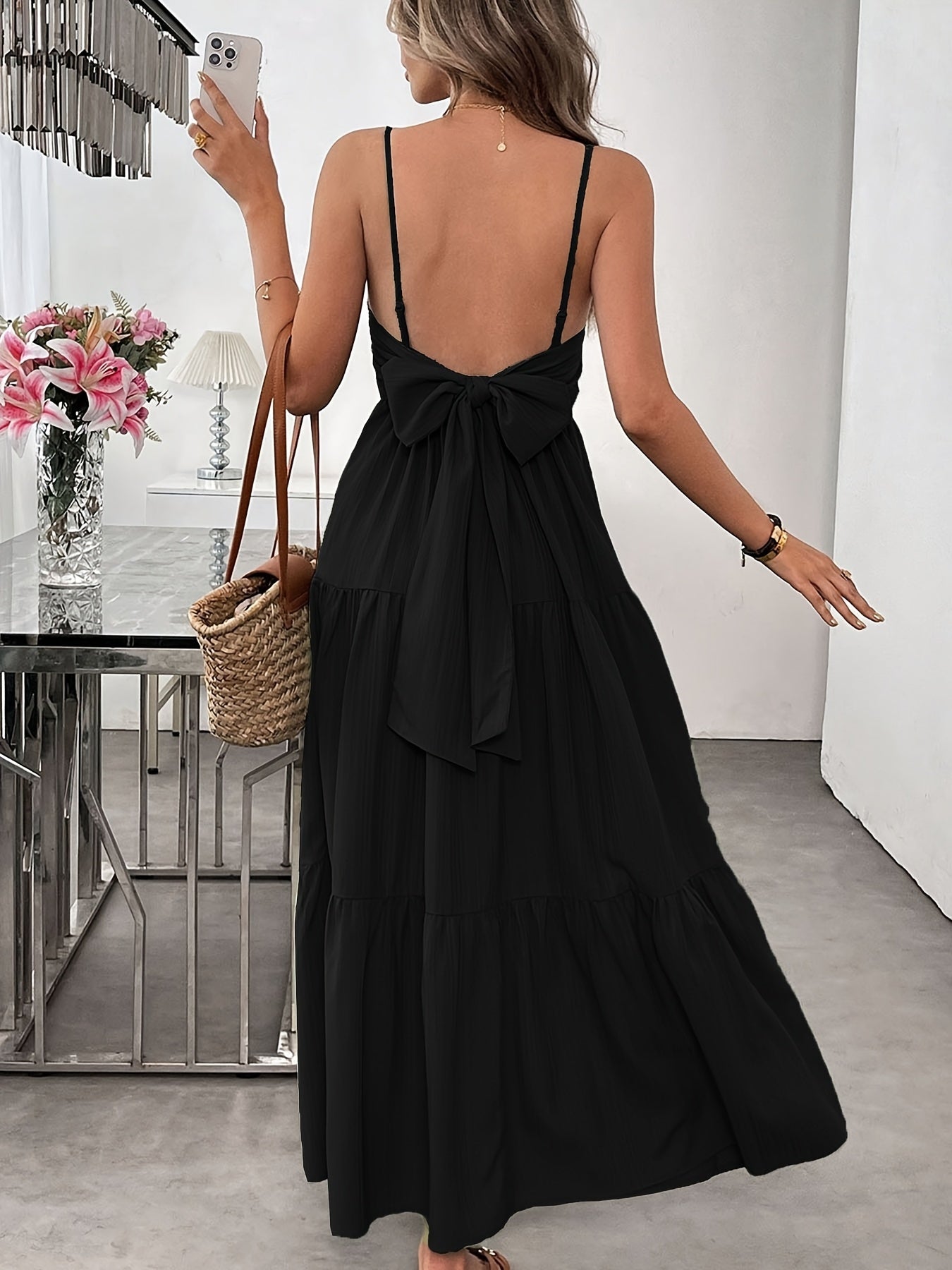 Women's Summer Sleeveless Tie-Bow Dress - Casual Beach Vacation Flowy Maxi Sundress